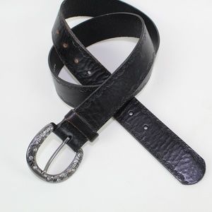 Fossil Black Leather Women Large Belt Black Flower